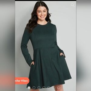 Modcloth, Green Plaid Dress, Size Large